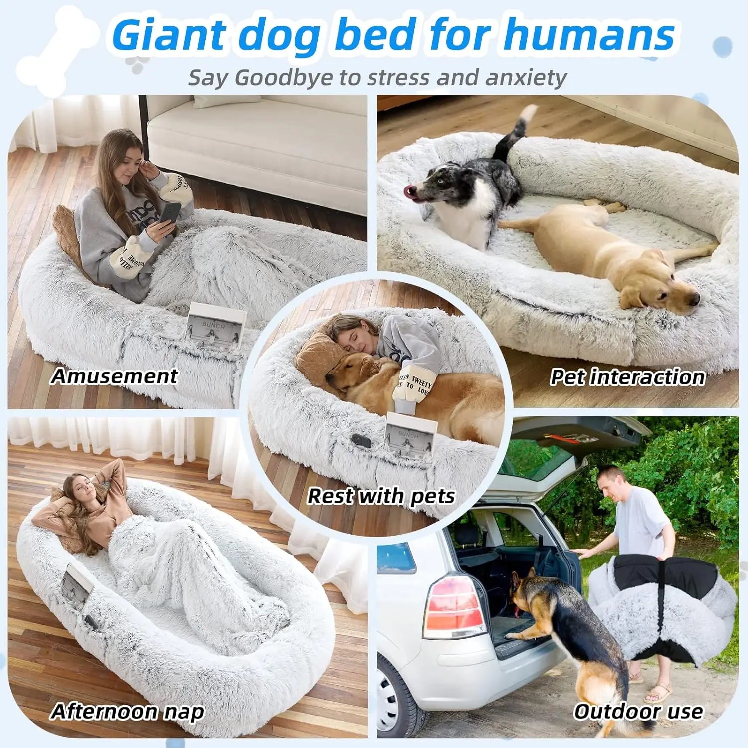 Extra Large Pet And Human Bed With Orthopedic Support Pillow