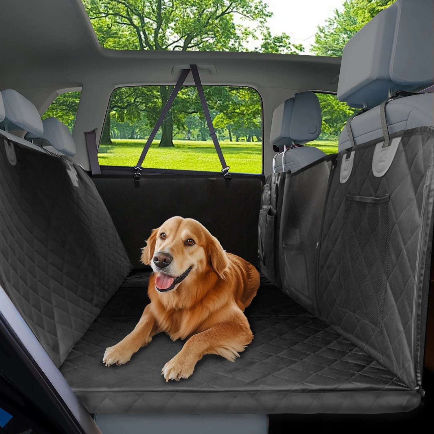 Bingopaw Large Dog Car Seat Cover Back Seat Extender Backseat Protection for Cars with Pockets Hard Bottom Waterproof Scratch-Proof Dog Hammock