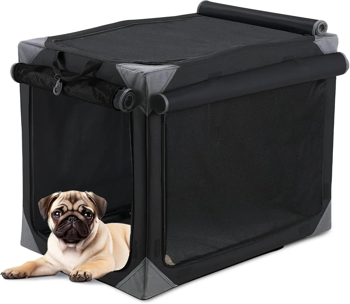 Collapsible Dog Crate, 36/42" Outdoor Travel Dog Crate, Portable Fabric Cover Kennel by Iron Pipe Dog Crate w/4 Mesh Windows