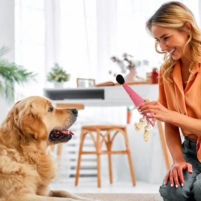 High Concerned Plush Dog Chew Toy With Squeaker And Cotton Rope Knot Interactive For Dental Health