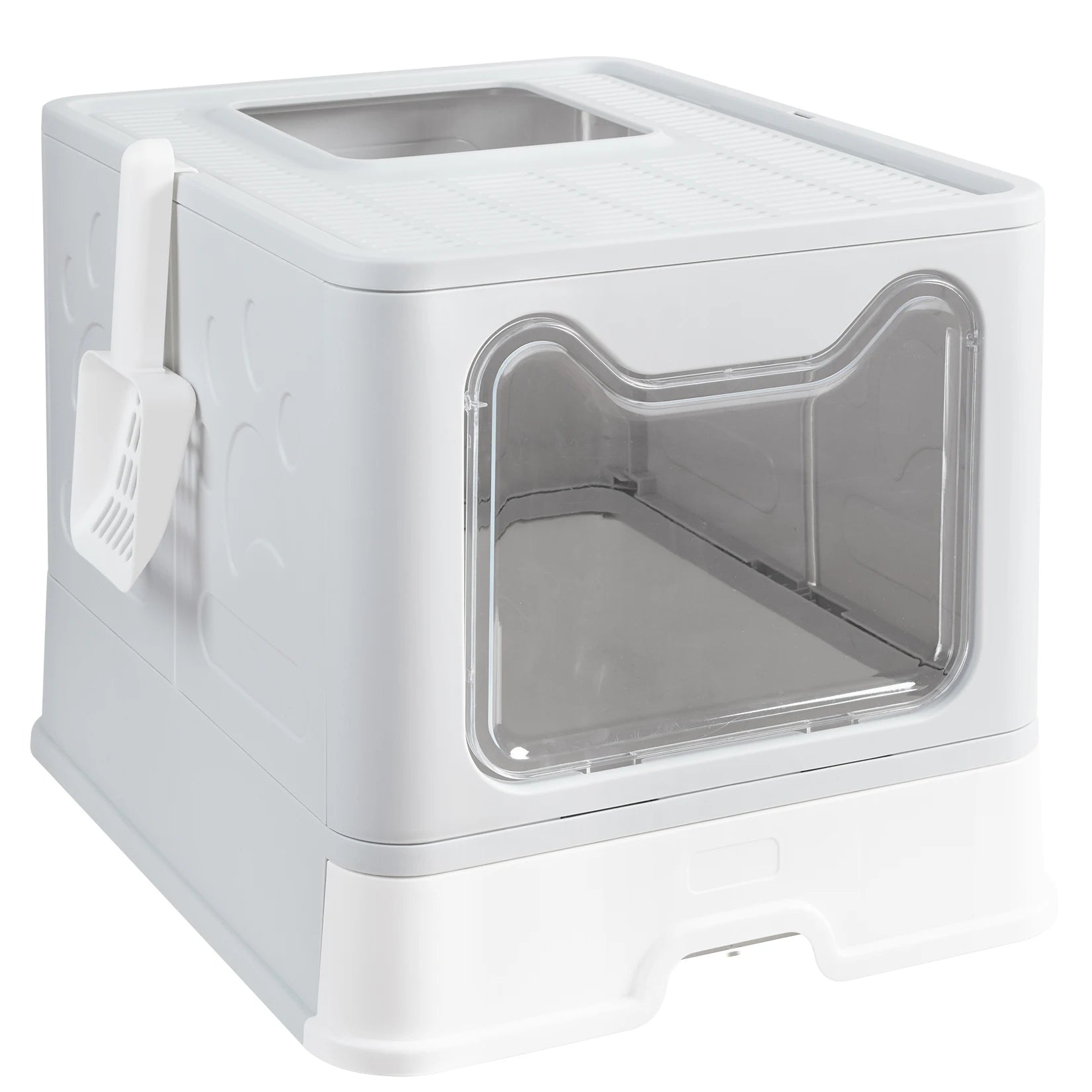 Foldable Space Saving Cat Litter Box With Front Entry Tray