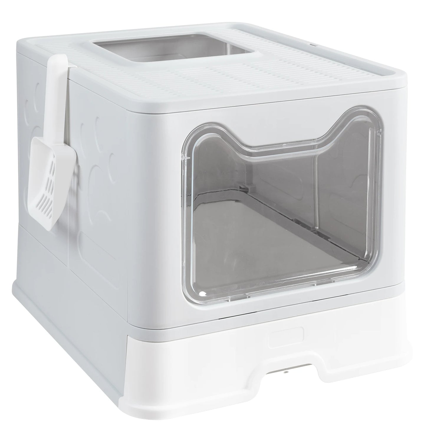 Foldable Space Saving Cat Litter Box With Front Entry Tray