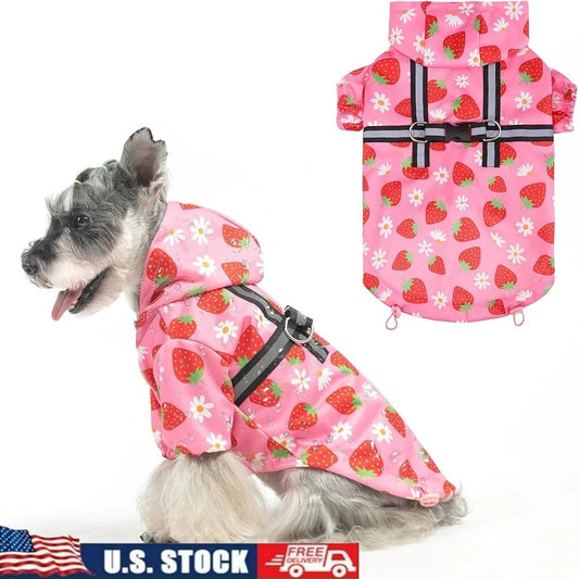 Dog Raincoat Waterproof Hooded with Built-in Harness Lightweight Adjustable Dog Rain Jacket Small Medium Large Dogs