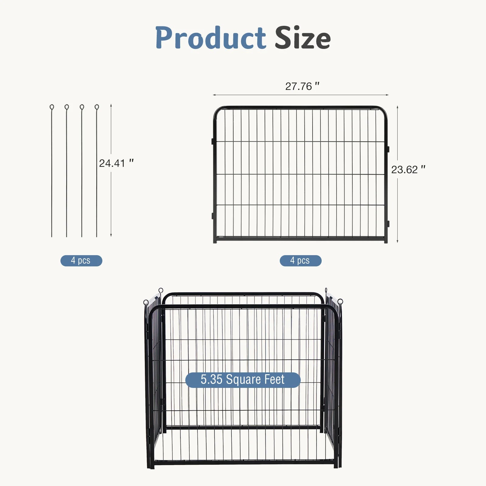 JHK 4 Panels Metal Dog Playpen Pet Fence 24 Inch to 40 Inch Foldable Large Dog Puppy ExercExercise for Yard Gate Camping Outdoor