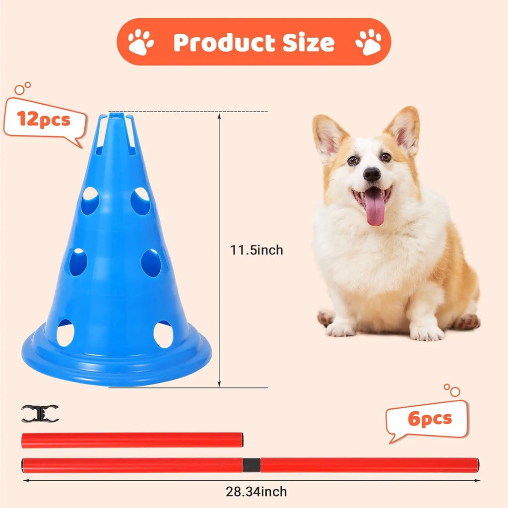 HiMISS Dog Agility Hurdle Cone Set 12 Cones 6 Rods