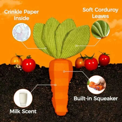 Dog Squeaky Chew Toys for Aggressive Chewers, Rubber Carrot Dog Toys for Training and Cleaning, Durable Interactive Tough Dog T