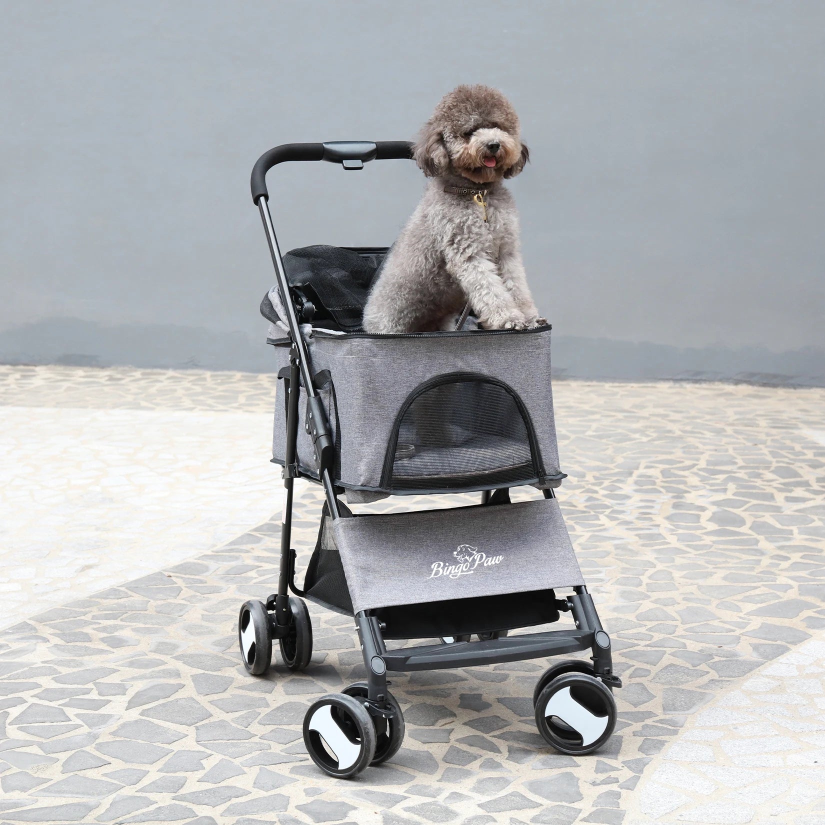 BINGOPAW Large Pet Stroller Pram With Detachable Carrier Cart