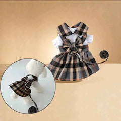 Adorable Plaid Dog Dress With Bowknot Adjustable Leash For Pets