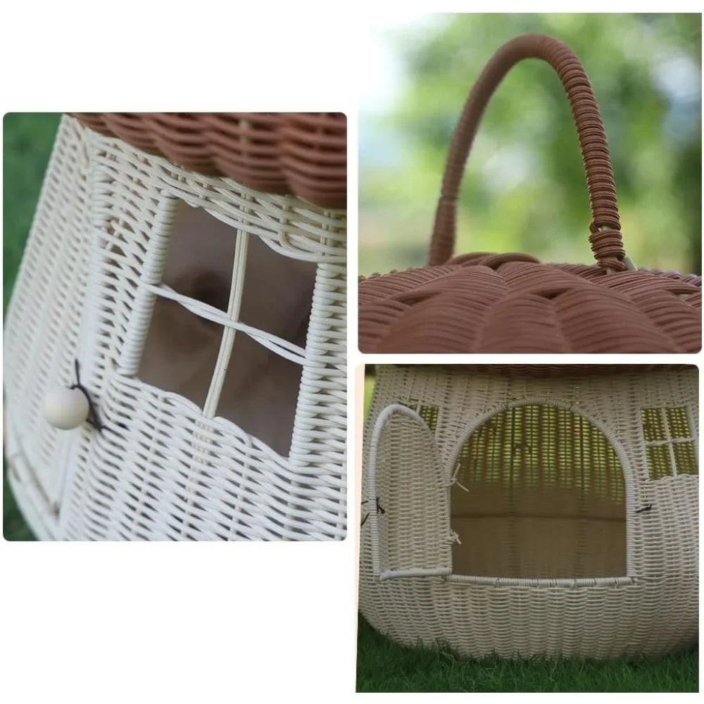 High Concerned Chemical Pet Nest Mushroom House Rattan Raised Cat Bed Kennel Indoor