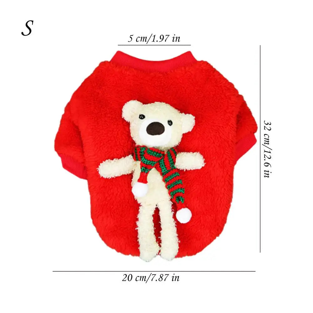 Pet Christmas Costumes Cartoon Pet Winter Plush Dress Warm Dog Cosplay Hoodie Dog Holiday Apparel With Bear For
