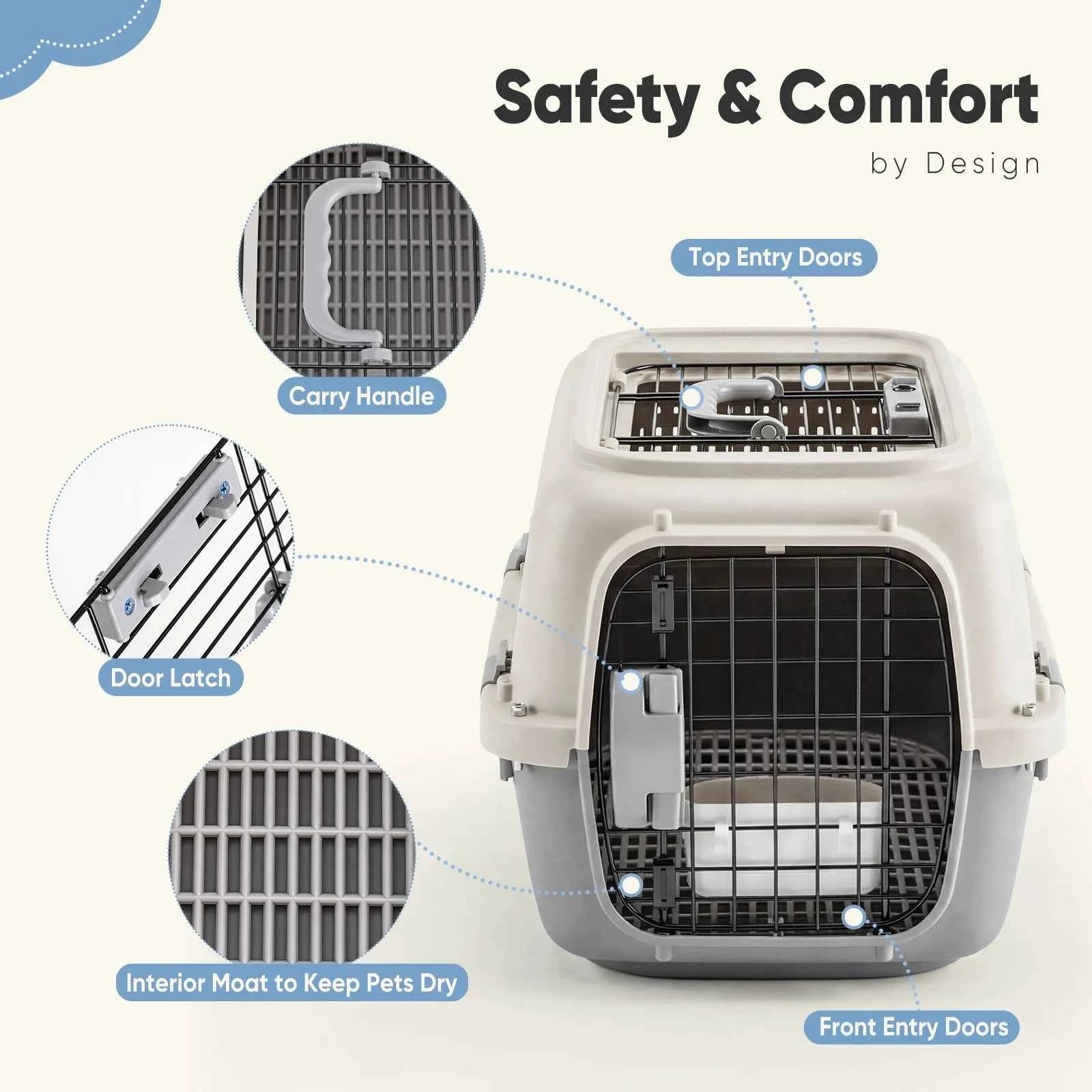 JHK 23Inch Pet Carrier for Small Dogs Cats  Front Top Load Wire Door Food Bowl Travel Crate with Enhanced Security Latchesfor