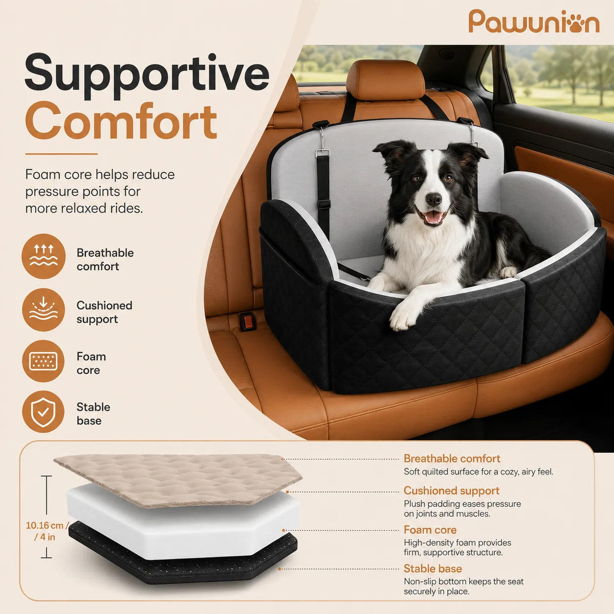 Dog Car Seat for Medium/Large Dogs, Memory Foam Dog Booster Seat with Thick Cushion up to 55 lbs or 2 Small Dogs, Travel Pet Car Seat with Detachable Washable Cover, 2 Safety Leashes