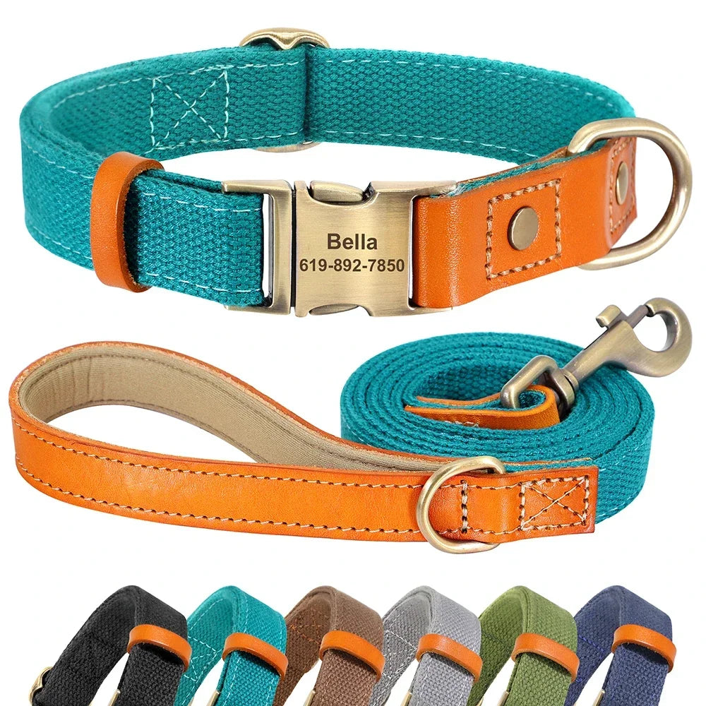 Pet Artist Nylon Custom Dog Collar Leash Set Nameplate ID