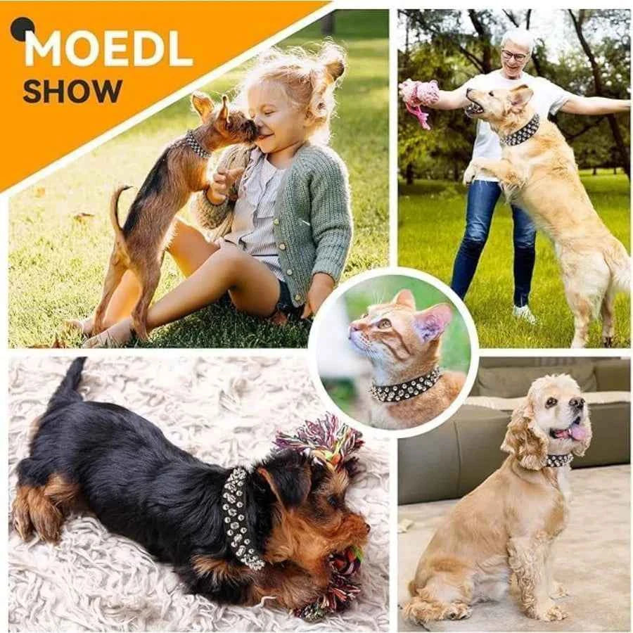 Dog Coar piked, uhroo Rivet pike Dog Coar Anti-Bite tudded Protective Pet Neck Faux eather Feae Puppy Coar for a ediu arge Gir