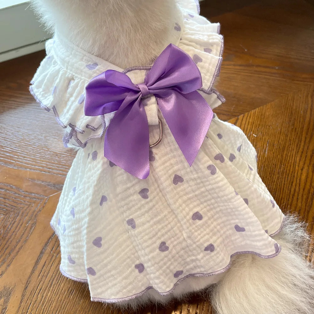 All Seasons Dog Cat Pet Dress Clothes Heart Design Fabric