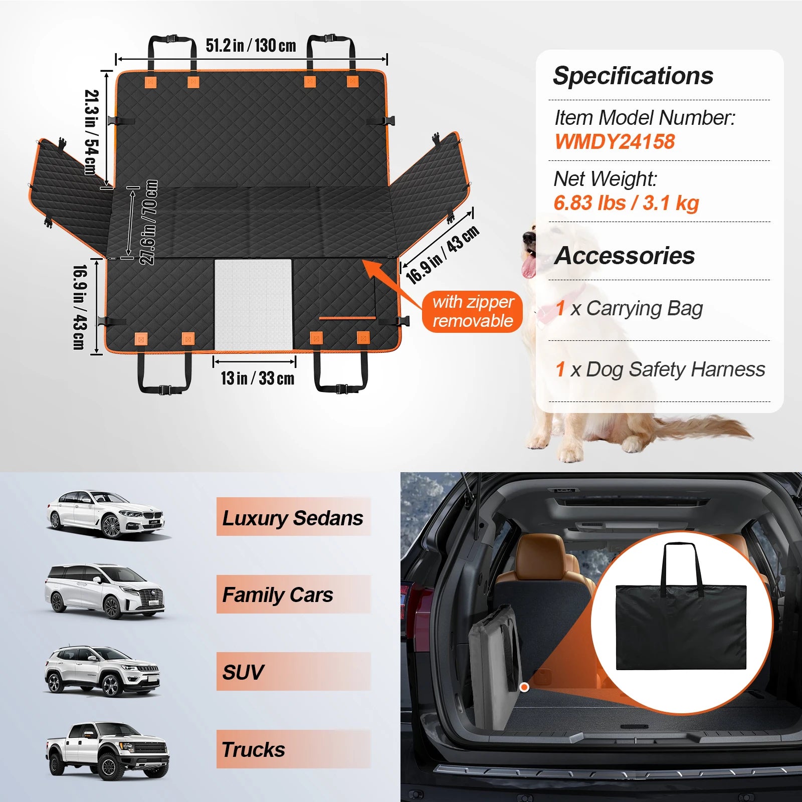 SucceBuy Back Seat Extender Dog Car Seat Cover Hammock With Mesh Pocket