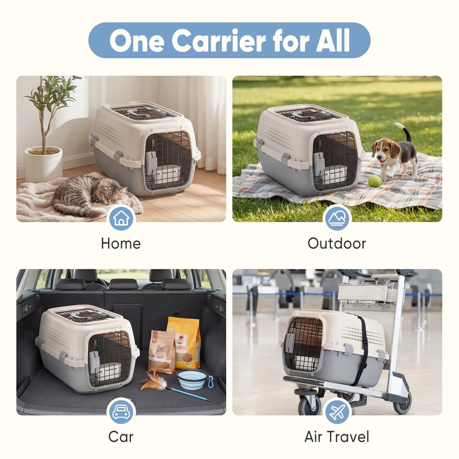 JHK 23Inch Pet Carrier for Small Dogs Cats  Front Top Load Wire Door Food Bowl Travel Crate with Enhanced Security Latchesfor