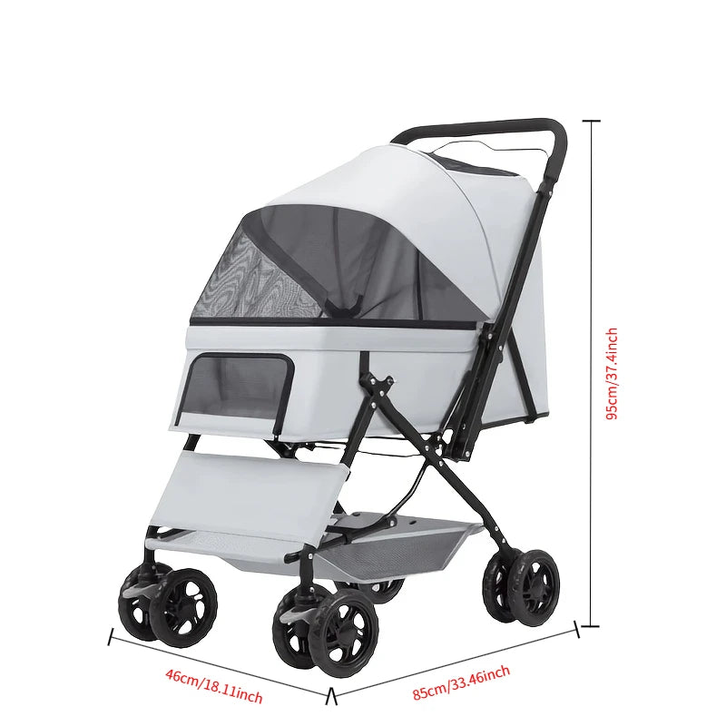 Premium Pet Stroller With Large Space, 4-wheel Stable Pet Cart for Small Medium Dogs Cats, Portable Travel Stroller for Camping