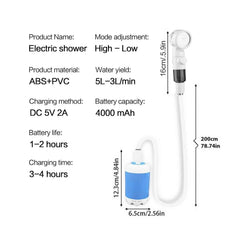 Portable Rechargeable Handheld Pet Shower Sprayer for Dogs Cats with Gentle Stream Adjustable Pressure Shower Pump Outdoor Watering Spray Head USB Charging for Bathing Grooming Car Washing Flower Watering