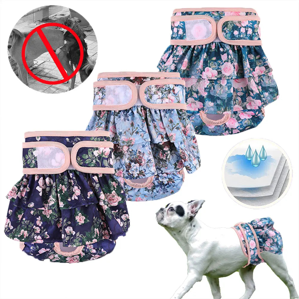 NONECN Adjustable Dog Diapers Female Reusable Washable Flower Pattern