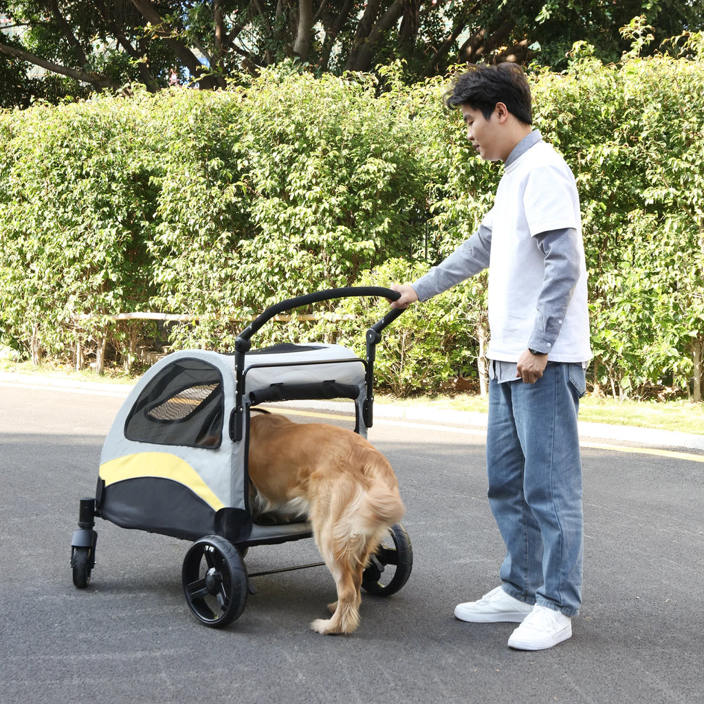 Portable 4Wheel Foldable Dog Stroller For Large Dogs Breathable Carrier