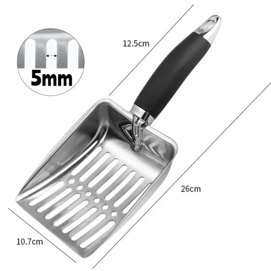 Stainless Steel Cat Litter Scoop with Rubber Handle Metal Kitty Scooper Sturdy Mesh Scooper Litter Filter Pet Cleaning Tools