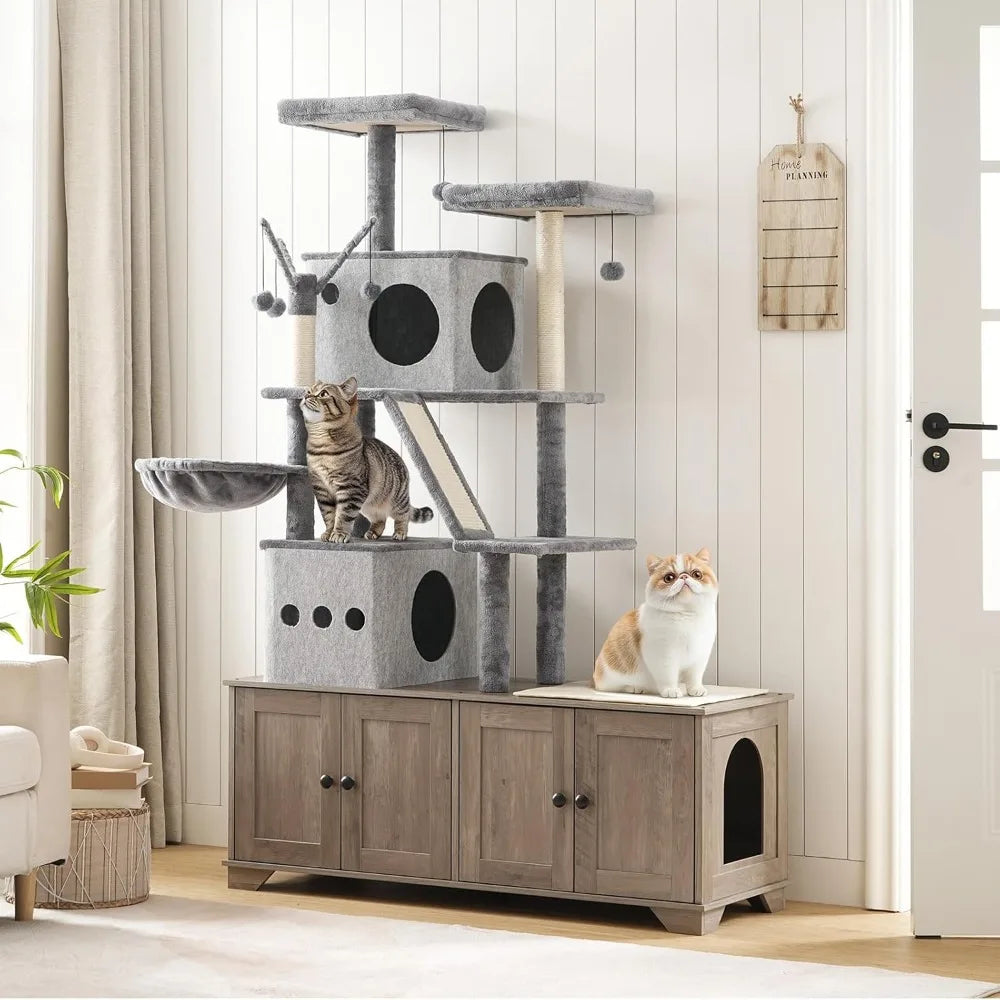 Modern All In One Cat Tower With Litter Box Enclosure
