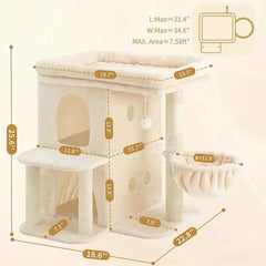 25.6 inch tall cat tower with large perch dual condos sisal posts cozy basket and dangling toy for big cats