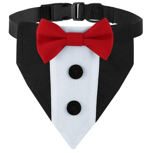 Dogs Tuxedo Formal Wedding Outfit Dog Bandana Tux Collar with Bow Tie Black Suit Costume for Pet Wedding Engagement and Birthday