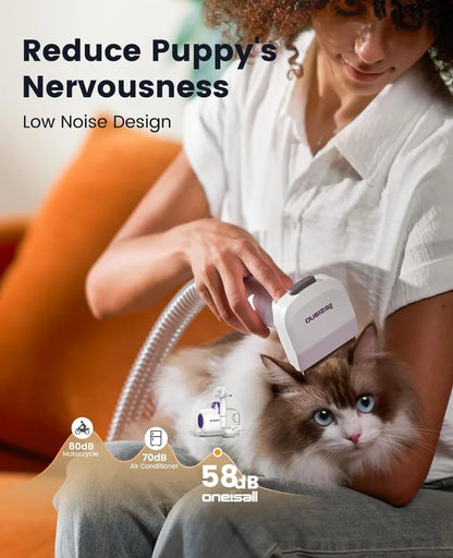 Pet Hair Vacuum Grooming Kit, 15000Pa Suction Low Noise, 1.5L Dust Cup for Home Cleaning