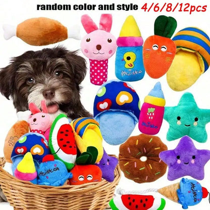Squeaky Plush Dog Toy Set Multi Pack Various Designs