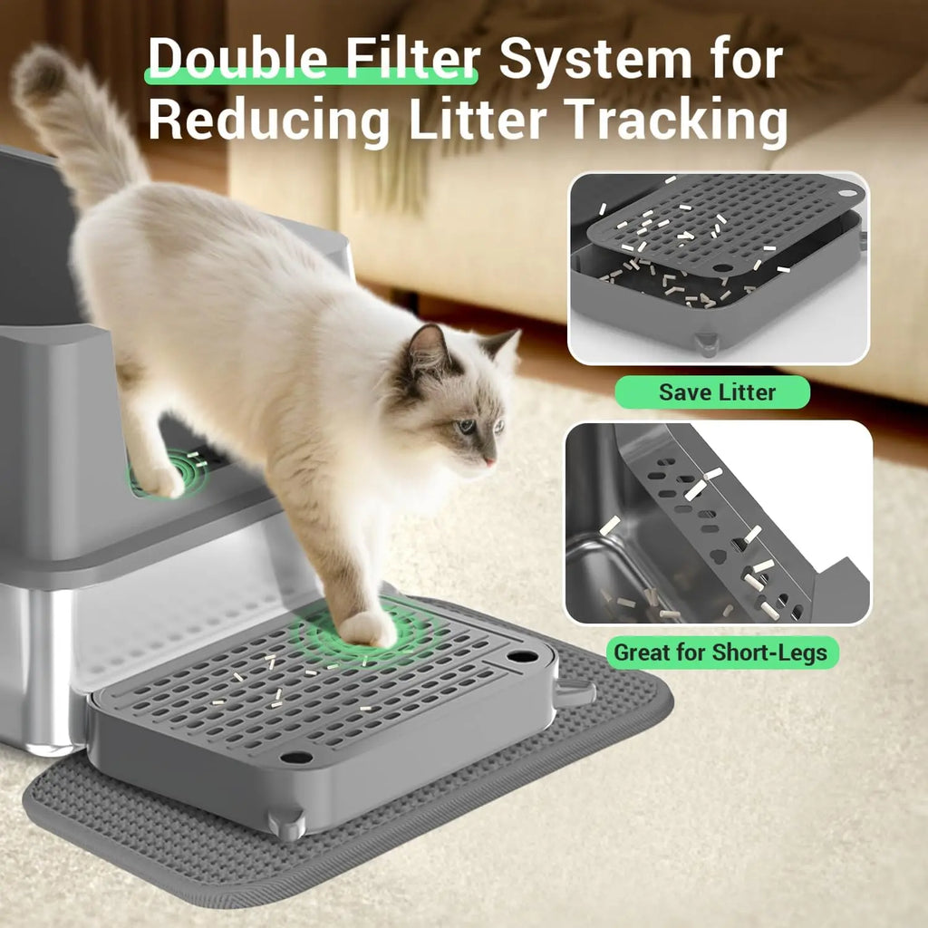 Stainless Steel Cat Litter Box With High Sides Easy Cleaning