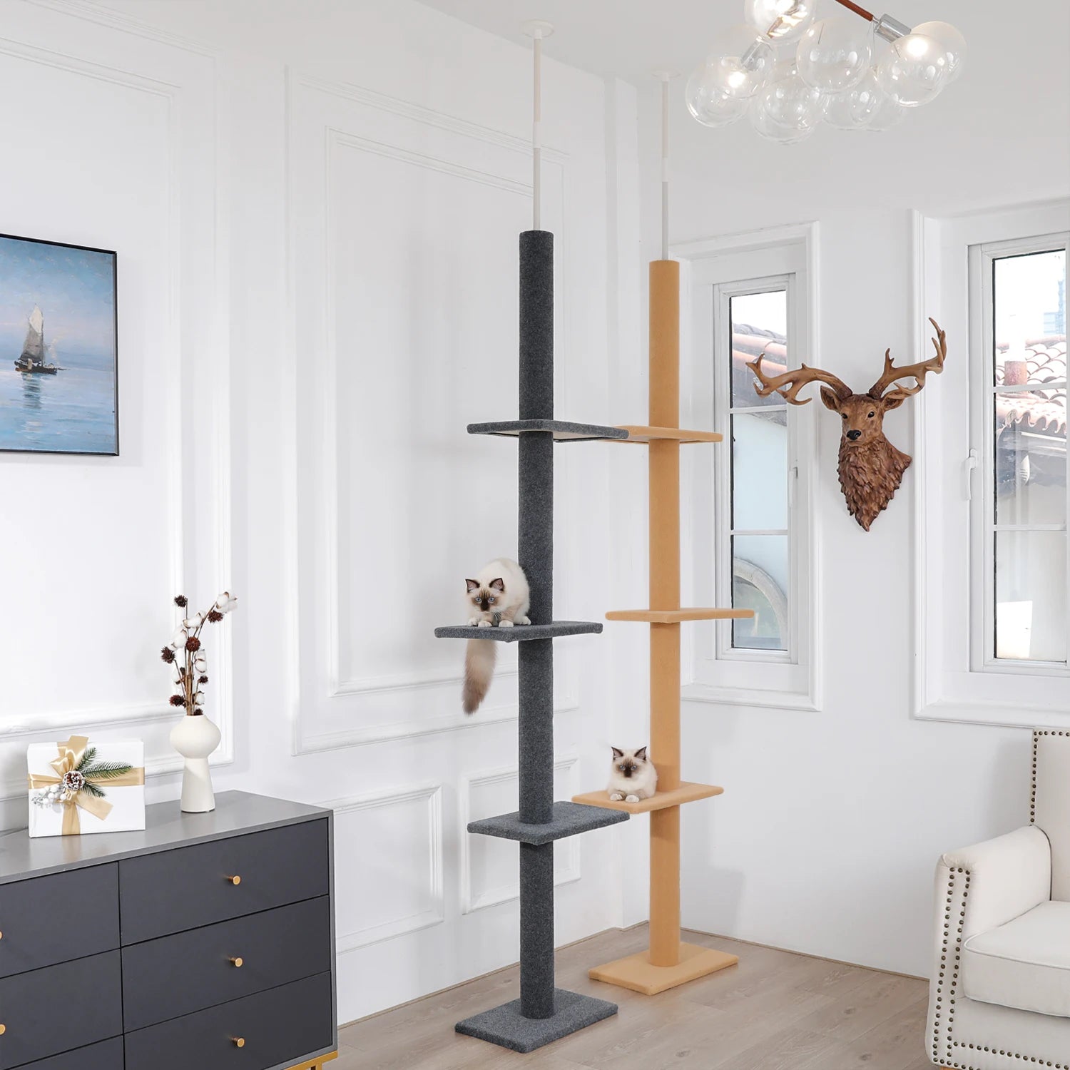 PEQULTICN Adjustable Height Cat Tree Indoor Ceiling Tower