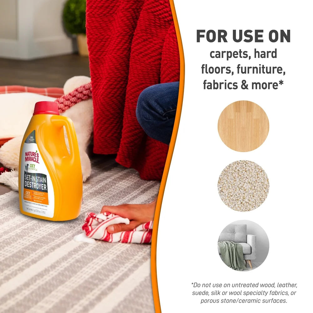 Set-In Stain Destroyer Dogs Oxy Formula Pet Stain Remover 1 Gallon Orange Scent Deep Clean Odor Eliminator Safe Home