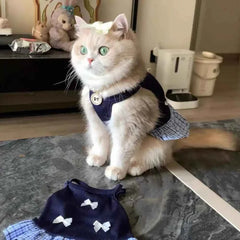 Korean Style Pet Princess Skirt Bowknot Plaid Breathable Summer Apparel