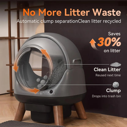 Automatic Self Cleaning Litter Box, Smart App Health Monitor, Multi Cat XL, 65L Grey, Custom