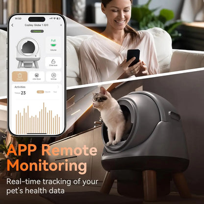 Automatic Self Cleaning Litter Box, Smart App Health Monitor, Multi Cat XL, 65L Grey, Custom