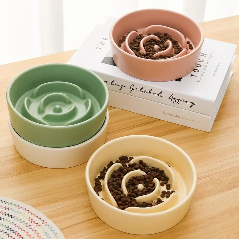 Ceramic Slow Feeder Pet Bowl for Dogs and Cats