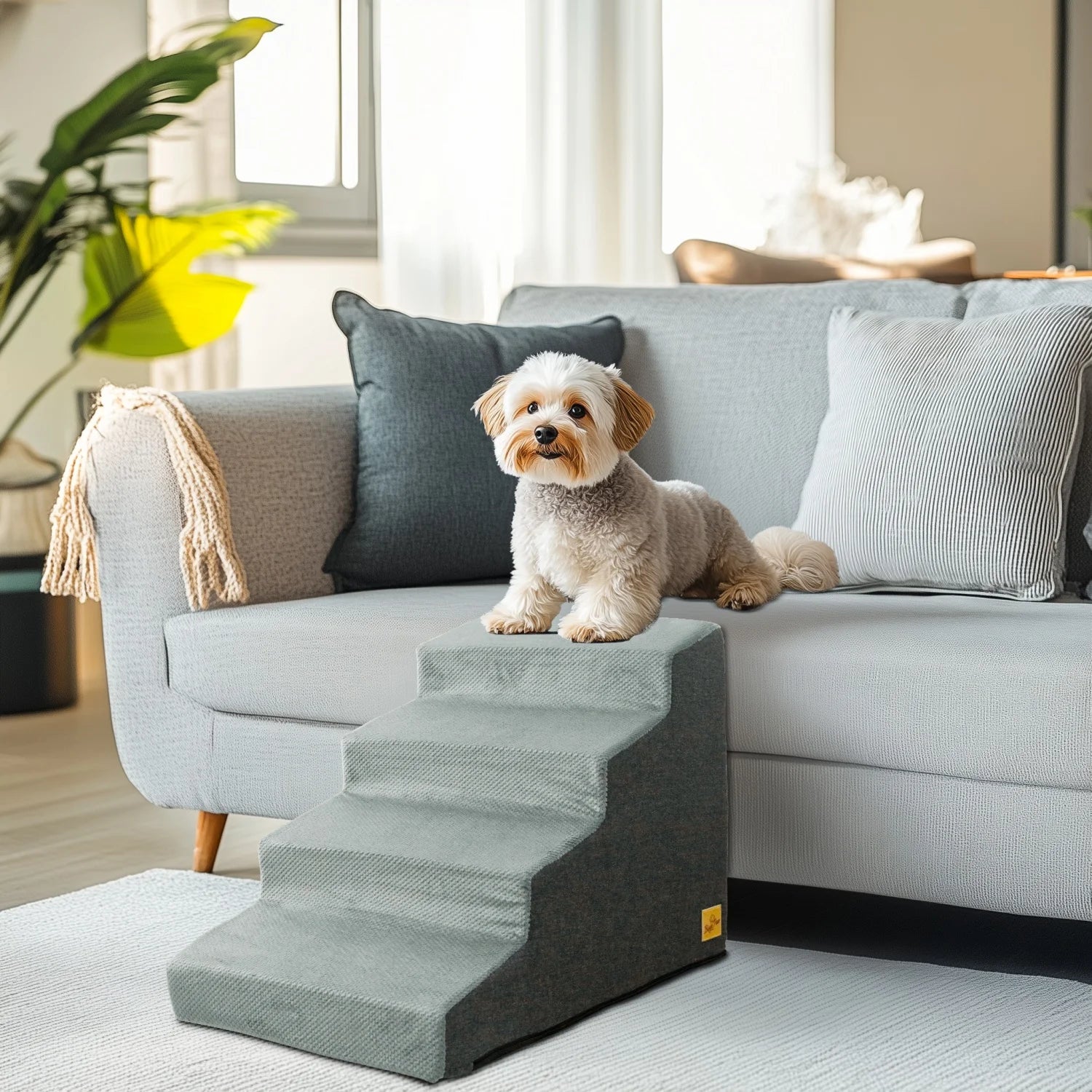 3/4 Steps High Density Foam Dog Stairs Ramps, for High Beds and Sofa, Non-Slip Pet Steps Sofa Bed Ladder, with Washable Cover