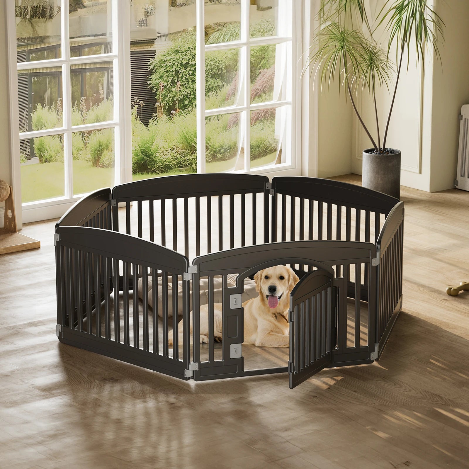 JHK Plastic Dog Playpen 6-Panel Expandable Fence For Medium Dogs