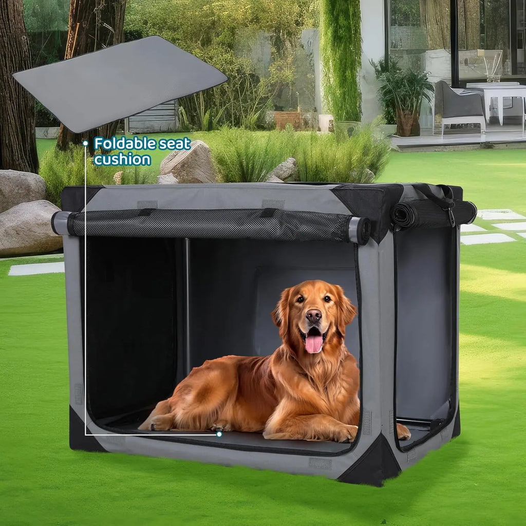 Collapsible Dog Crate, 36/42" Outdoor Travel Dog Crate, Portable Fabric Cover Kennel by Iron Pipe Dog Crate w/4 Mesh Windows