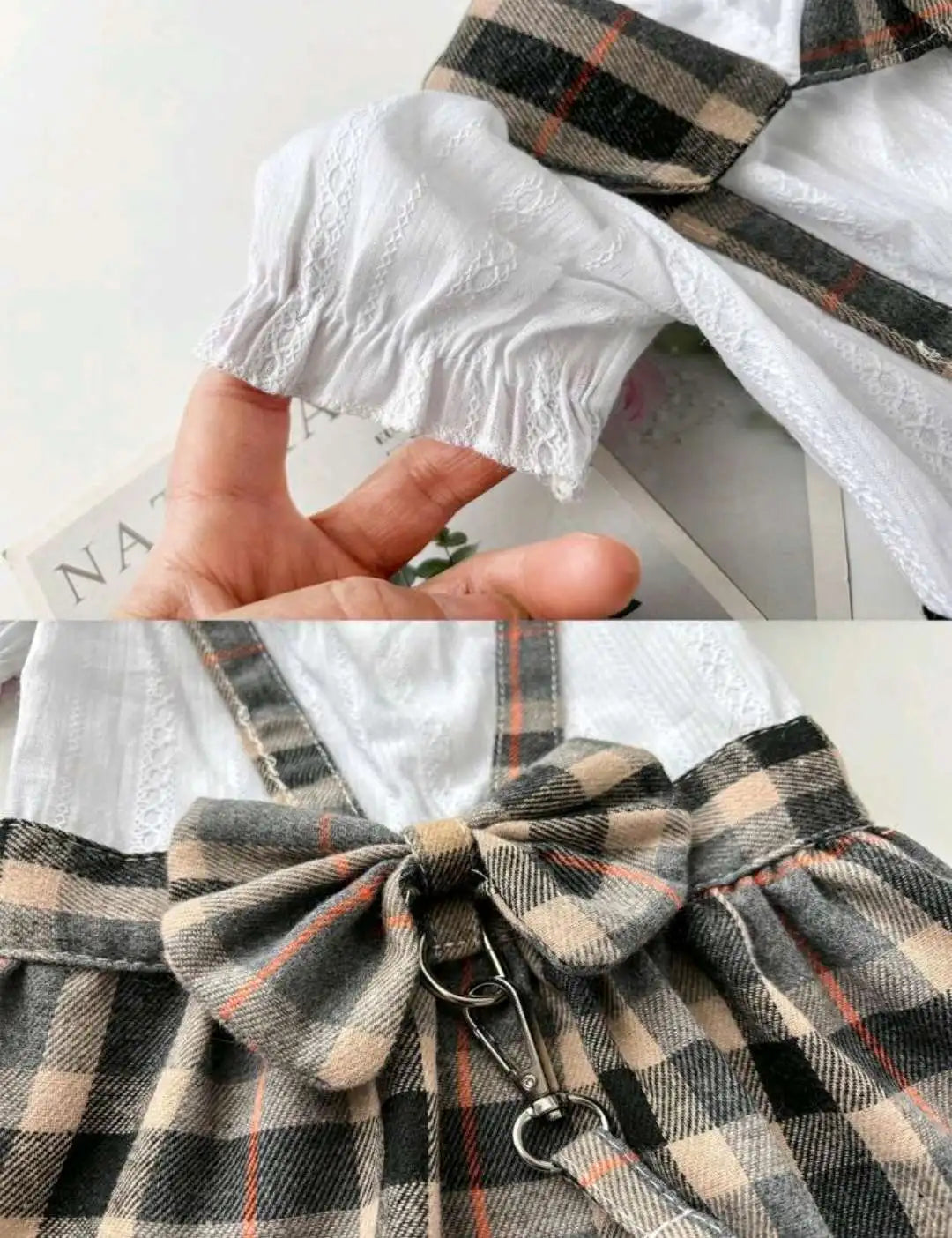 Adorable Plaid Dog Dress With Bowknot Adjustable Leash For Pets