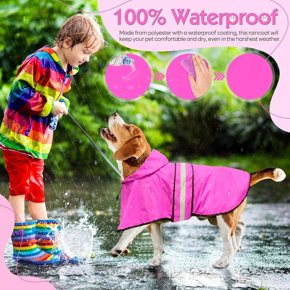 Lightweight Waterproof Dog Rain Jacket Poncho with Leash Hole Hooded Design Adjustable Straps Small Medium Large Pets