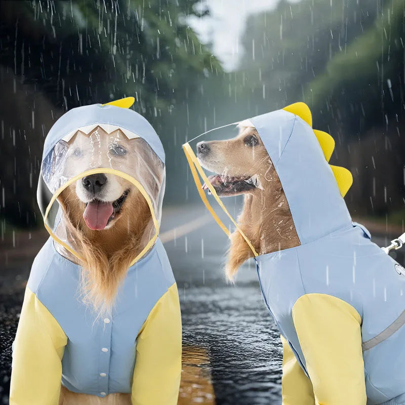 Dog Raincoat Dinosaur Themed Waterproof for All Weather Pets