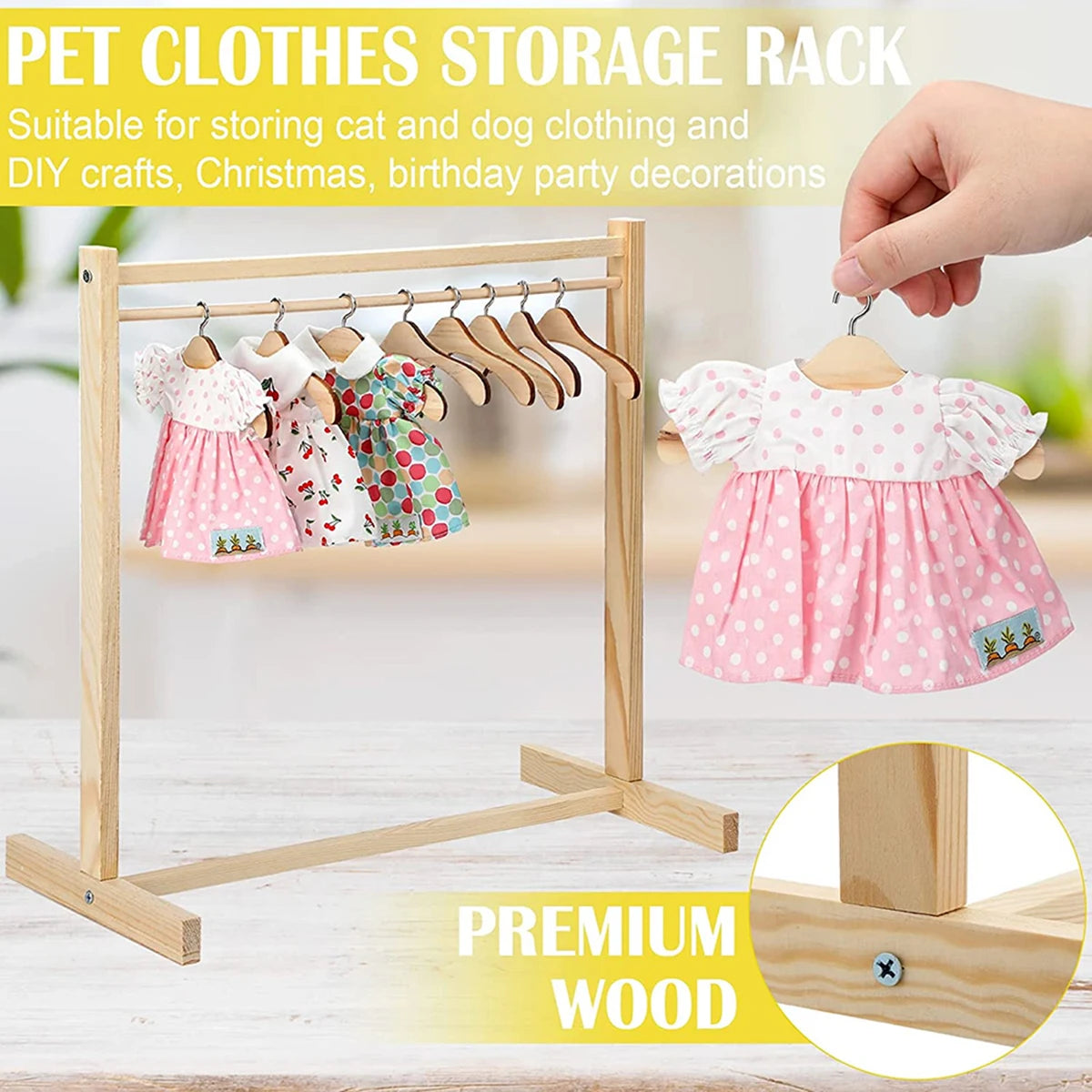 Solid Wood Pet Floor Hanger Dog Wardrobepet Dog Hanger Small Clothes Storage Rack Puppy Cat Wardrobe Coat Support Rack