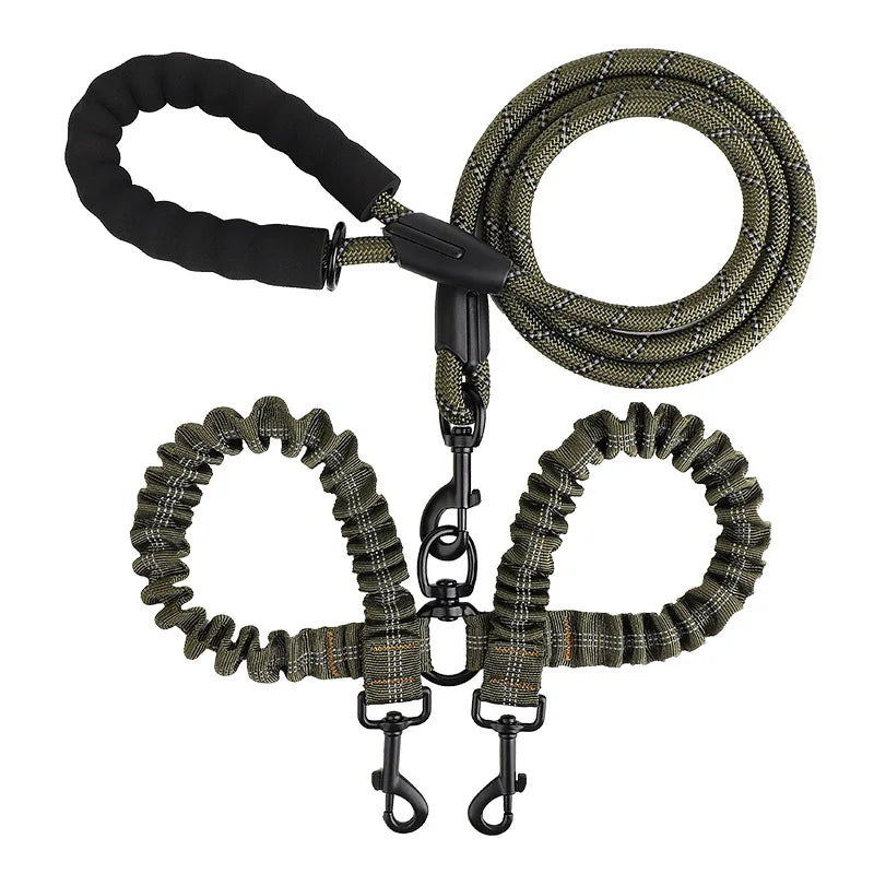 Pet Dog Double Leashes Elastic Rope Two Heads Nylon Two Dogs Collars Harness Leads Dog Leashes Dogs Leash Way Coupler Walk Two