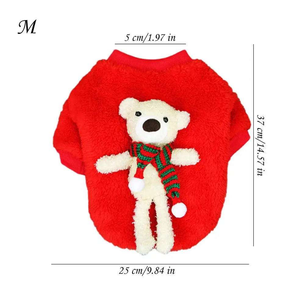 Pet Christmas Costumes Cartoon Pet Winter Plush Dress Warm Dog Cosplay Hoodie Dog Holiday Apparel With Bear For
