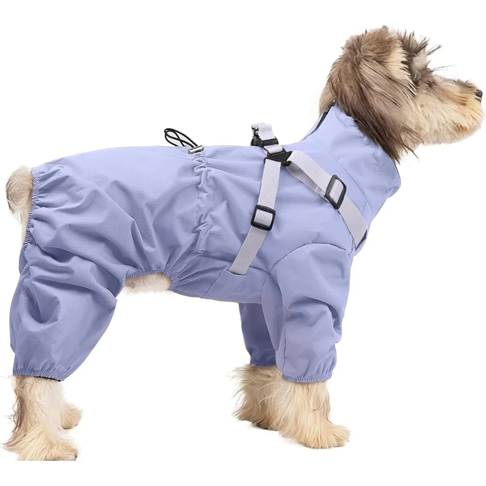 Waterproof Dog Raincoat With Harness Adjustable Lightweight