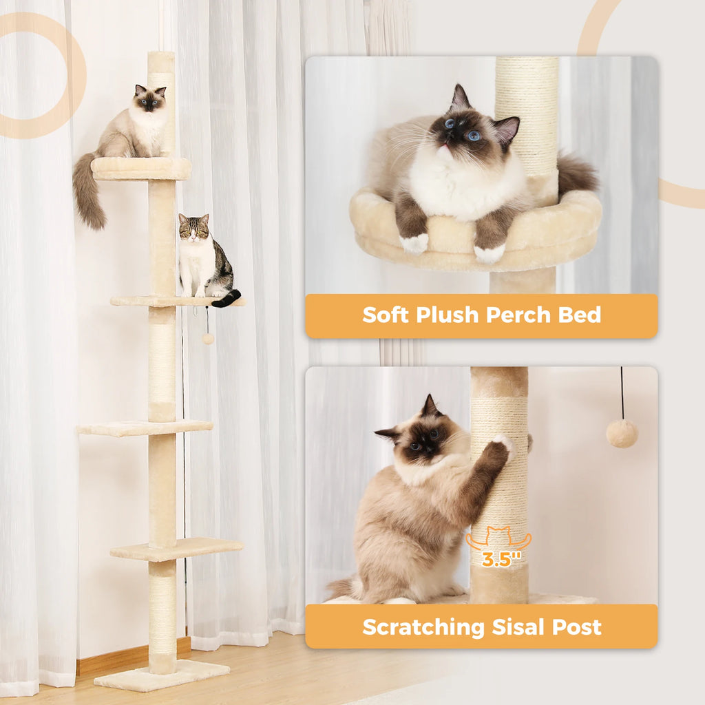 PEQULTICN Adjustable Height Cat Tree Indoor Ceiling Tower