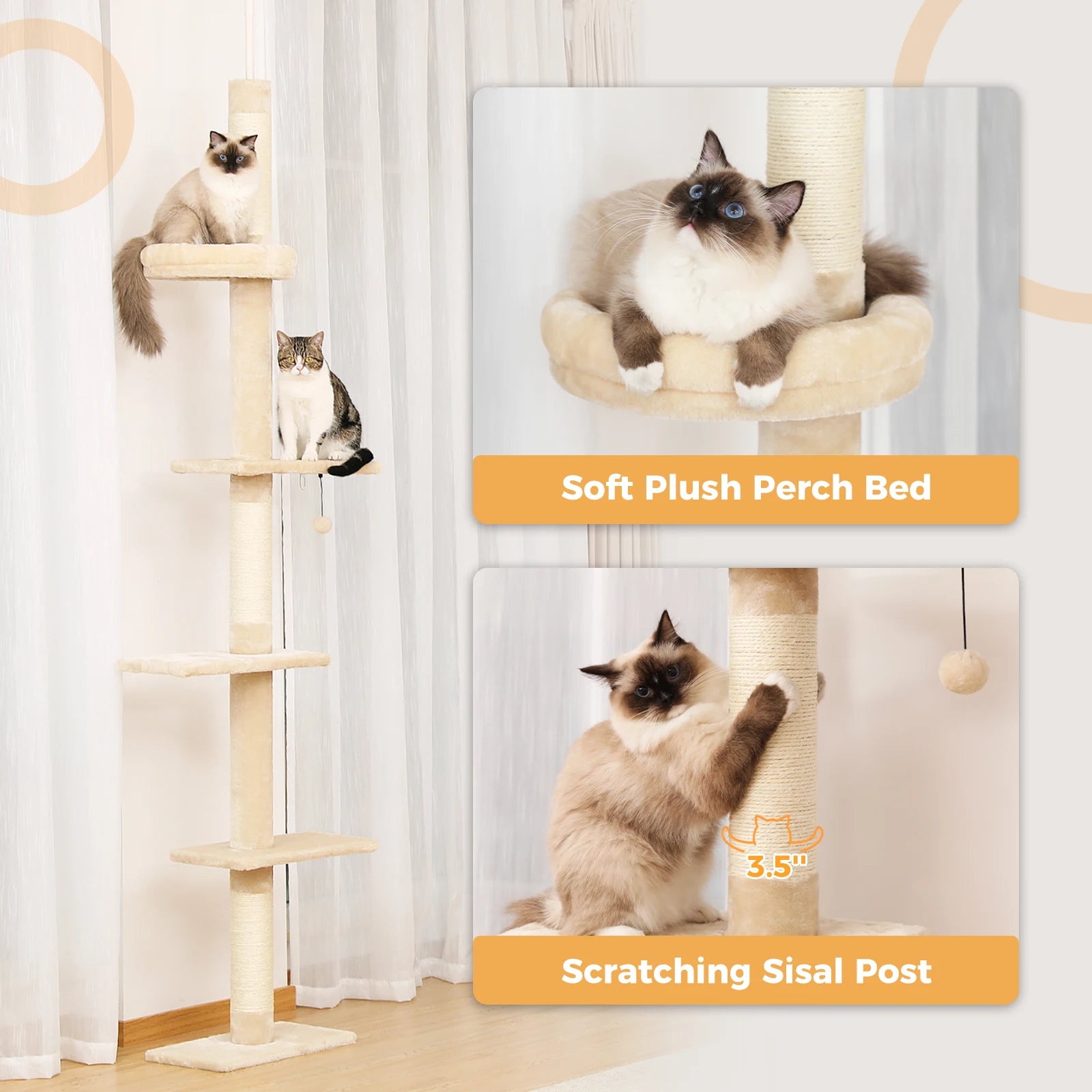 PEQULTICN Adjustable Height Cat Tree Indoor Ceiling Tower